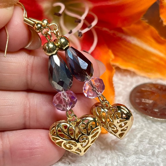 💕Stunning gold hearts with purple and black accented earrings - Picture 10 of 10